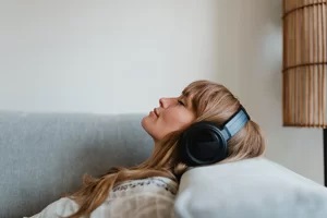 women relaxing with music